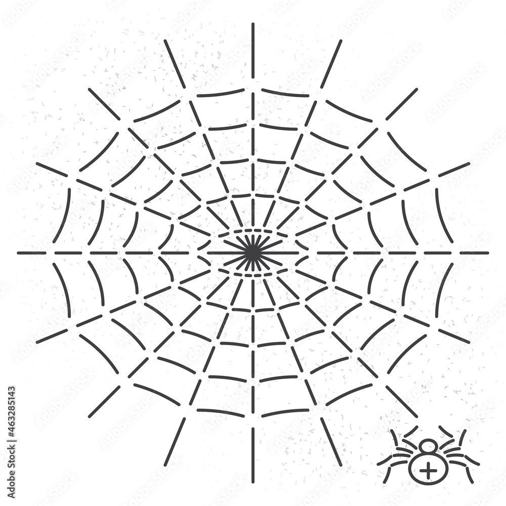 Fototapeta premium Spider and Oval or Spheric Shape Web Single Line Style Icon as Halloween Holidays Advertising Decoration Template - Black on White Background - Flat Graphic Design