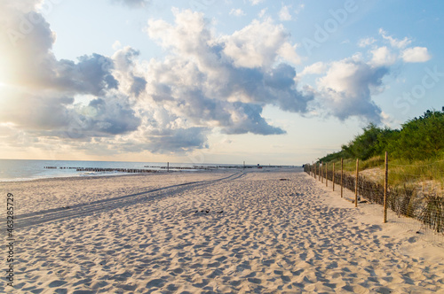 Morning view on sandy beach at Baltic Sea in Poland.