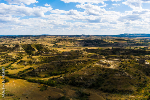 Aerial view of National Grasslands west of Medora, Billings County, North Dakota.