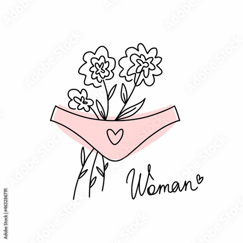 Silhouette of a girl's body in underpants with flowers