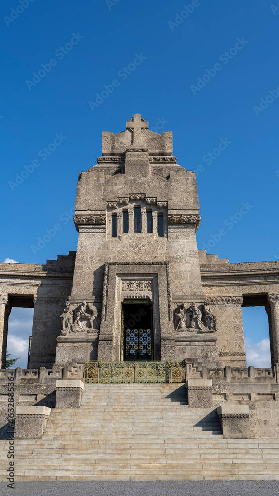 Bergamo, Italy. The monumental cemetery. It is the main cemetery of the city of Bergamo. View of the main entrance. Historical building