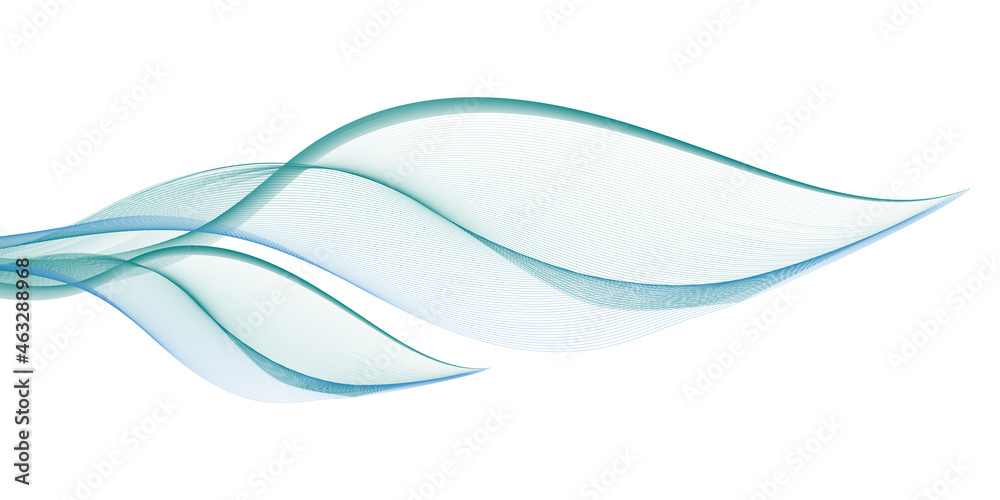 Abstract wave swoosh, blue teal swirl. Flowing color, smooth curve lines.  Design element for web banner background. Vector illustration Stock Vector