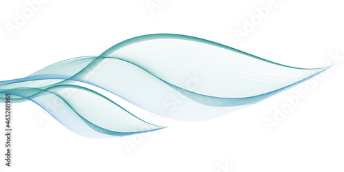 Abstract wave swoosh, blue teal swirl. Flowing color, smooth curve lines. Design element for web banner background. Vector illustration © Amarylle