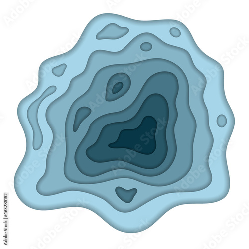 Papercut topography 3d multi layers background. Blue and teal sea waves. Abstract paper cut origami vector design for web banner. Smooth swirl curve  topographic lines
