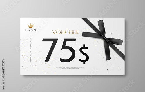 Gift voucher with black ribbon and bow. Black Friday discount voucher. Vector flyer