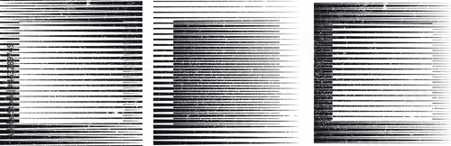 Logo with speed lines in grunge textured square .Unusual icon design .Black vector stripes .Geometric shape.