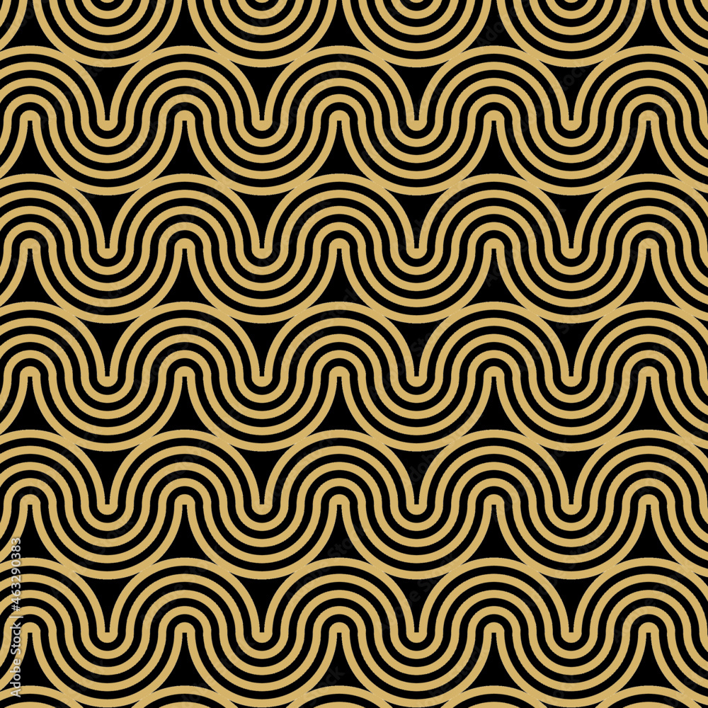Background pattern seamless colorful design of golden and black wavy line. Geometric abstract luxury color vector pattern. Luxury creative Christmas print.
