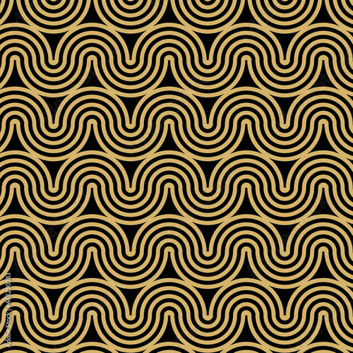 Background pattern seamless colorful design of golden and black wavy line. Geometric abstract luxury color vector pattern. Luxury creative Christmas print.