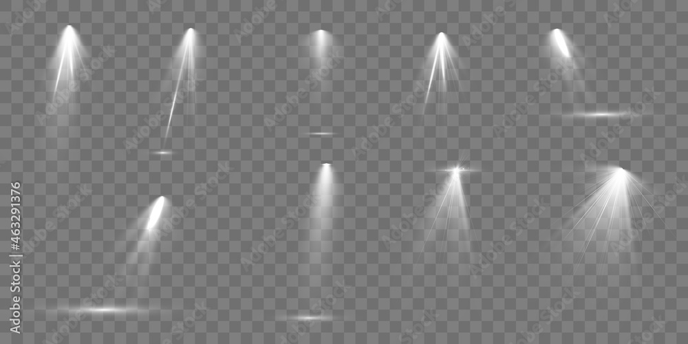 Spotlights set isolated on transparent background. Vector glowing light ...