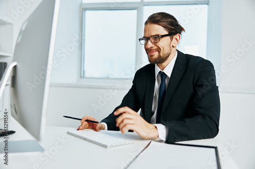 businessman documents in hand communication by phone Chief