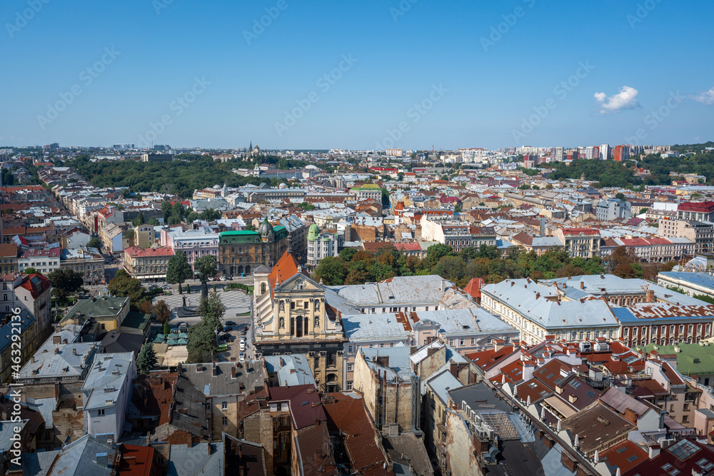 Aerial view of Lviv with Jesuit Church - Lviv, Ukraine