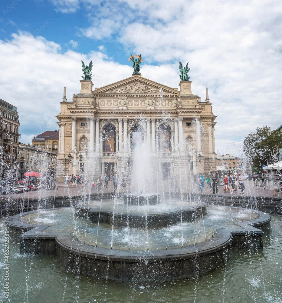 Fountain in front of Lviv Opera and Ballet Theatre - Lviv, Ukraine