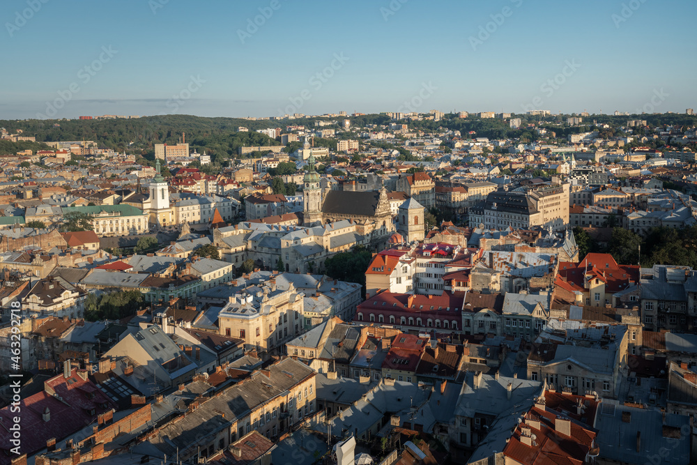 Aerial view of Lviv with Bernardine Church and Monastery - Lviv, Ukraine