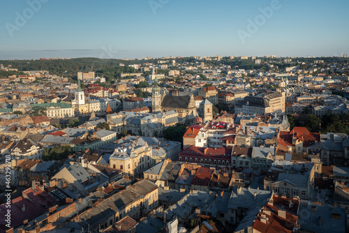 Aerial view of Lviv with Bernardine Church and Monastery - Lviv, Ukraine