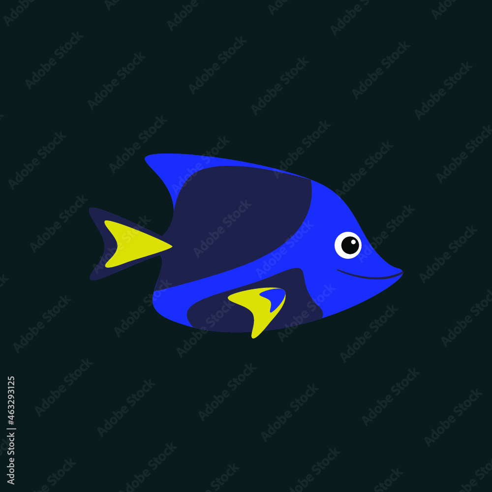 Yellow and blue sea fish. Vector flat cartoon design illustration. Yellow and blue sea fish. Vector flat cartoon design illustration.