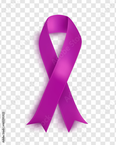 Vector illustration of the leiomyosarcoma cancer awareness tape, isolated on a transparent background. Realistic vector purple silk ribbon with loop photo