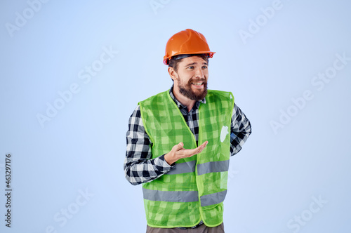 bearded man in orange hard hat construction professional Studio