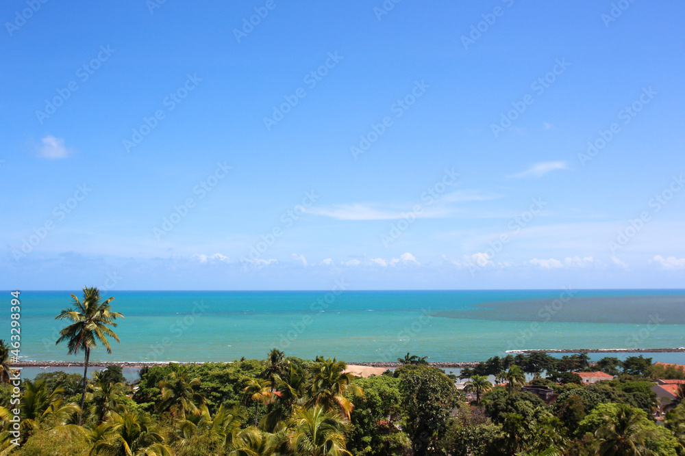 Blue sea and boats on Maragogi beaches