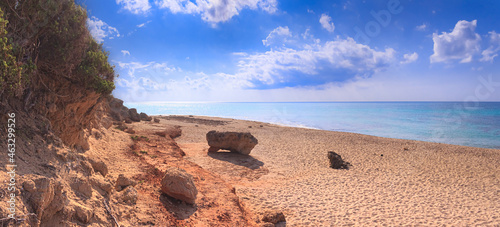 Fototapeta Naklejka Na Ścianę i Meble -  The most beautiful beaches of Italy: Campomarino dune park in Apulia, Italy. The protected area extends along the entire coast of the town of Maruggio.	
