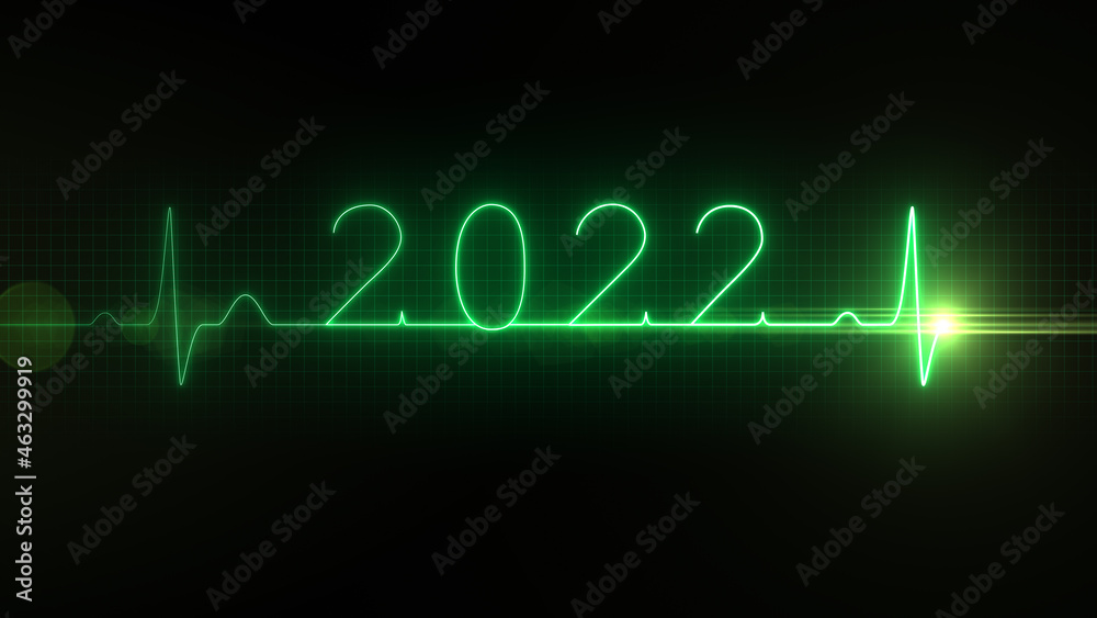 2022. Two thousand twenty two. Cardiogram. Cardoigram curve on screen.