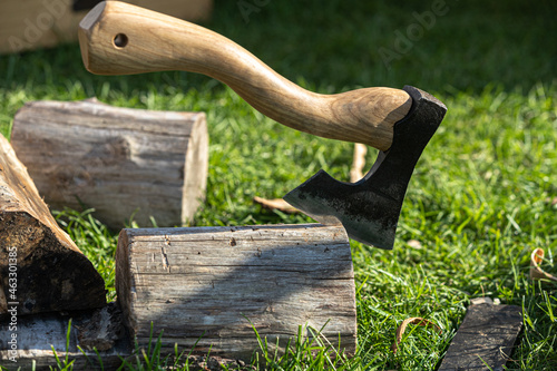 Obraz na płótnie axe in a log w salonie