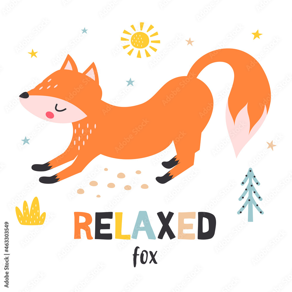 Obraz premium card with relaxed fox isolated on white