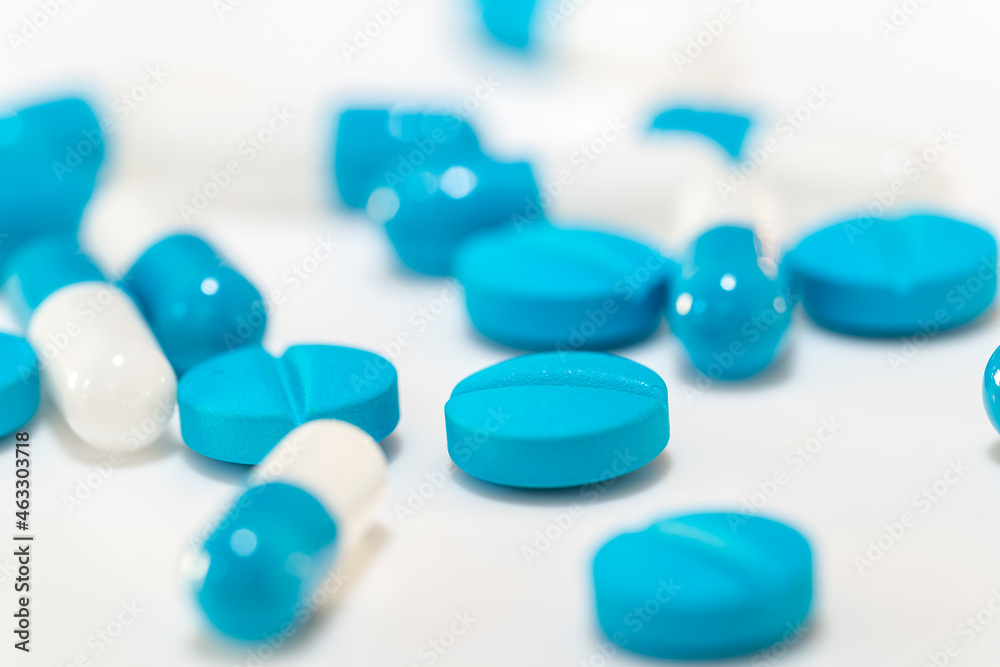 Close-up of assorted pharmaceutical medicine pills, tablets and capsules.Pills background.