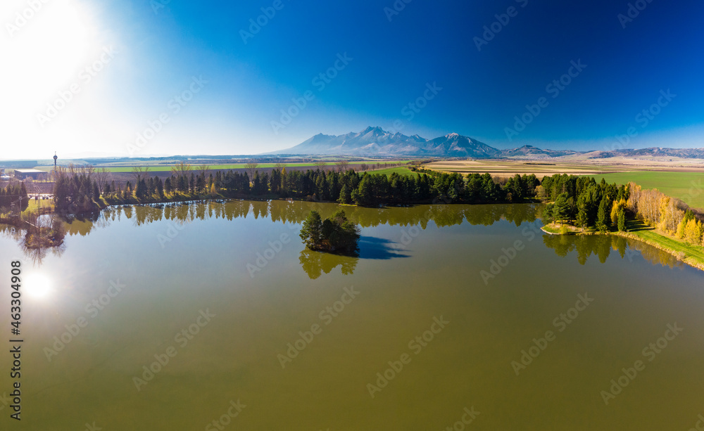 Beliansky lake (rybnik) Spisska Bela with High Tatras in the background, Slovakia