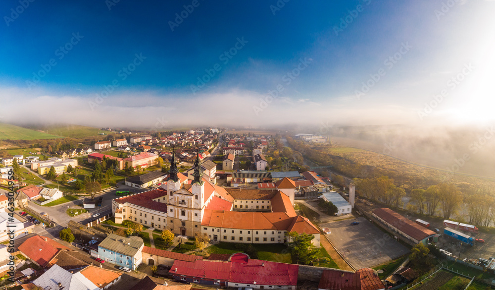 Aerial panoramic view of the of Podolinec in Slovakia