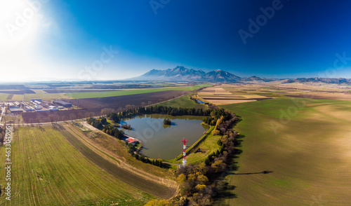 Beliansky lake (rybnik) Spisska Bela with High Tatras in the background, Slovakia