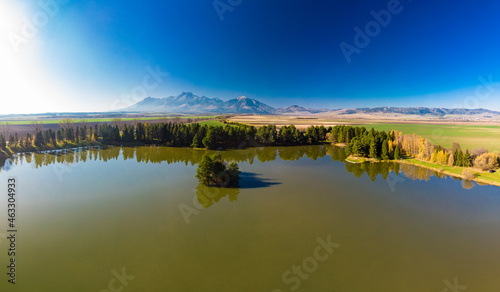 Beliansky lake (rybnik) Spisska Bela with High Tatras in the background, Slovakia