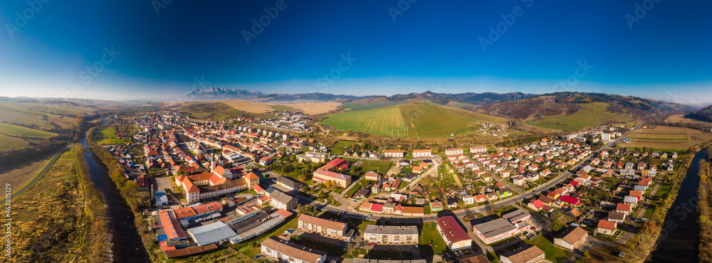 Aerial panoramic view of the of Podolinec in Slovakia