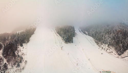 Panoramic aerial winter view of the ski center Vysne Ruzbachy, Slovakia photo