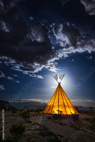 TeePee in the Night\
Outside of Terralingua, Texas, you\'ll find all sorts of unique things...like this TeePee.  The night sky and the bright moon gave this an awesome vibe.