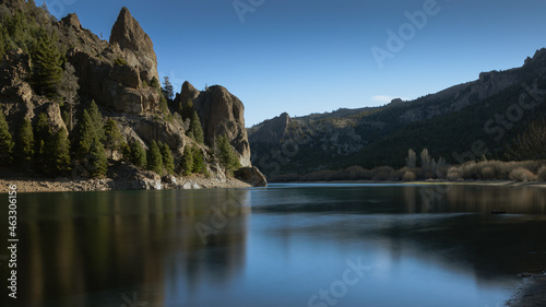 Mirrored mountains over the river