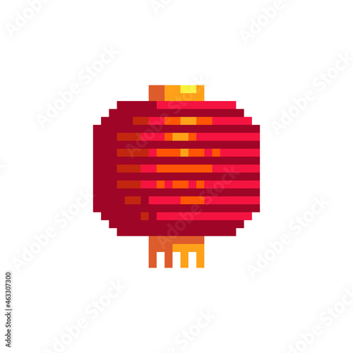 Chinese red lantern icon. Pixel art style. Sticker design. Isolated vector illustration.