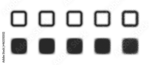 Stippled Squares Hand Drawn Dotwork Vector Blurred Abstract Shapes Set Different Variations Isolated On White Background. Various Degree Black Noise Texture Dotted Rounded Design Elements Collection