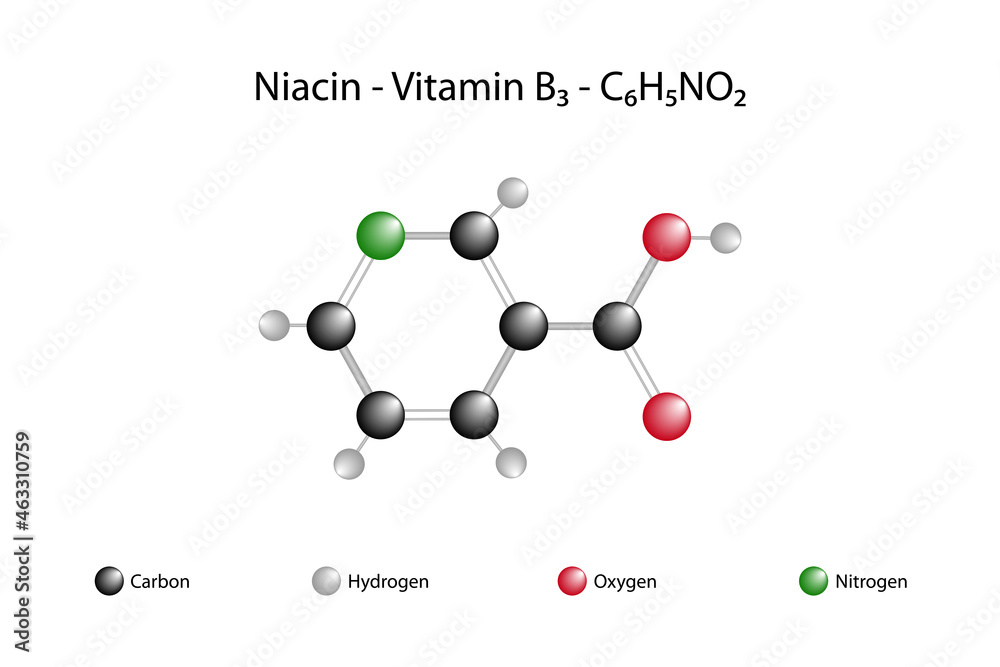 Niacin molecular formula. Niacin, nicotinic acid, or vitamin B3 is a water-soluble vitamin.