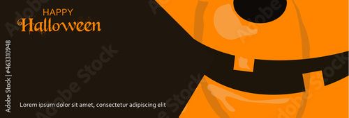Baner Halloween , zbliżenie na uroczą dynię na czarnym tle, wolne  miejsce na tekst