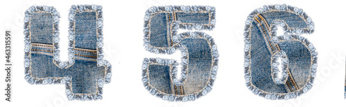 Numbers 4, 5, 6 made of blue jeans