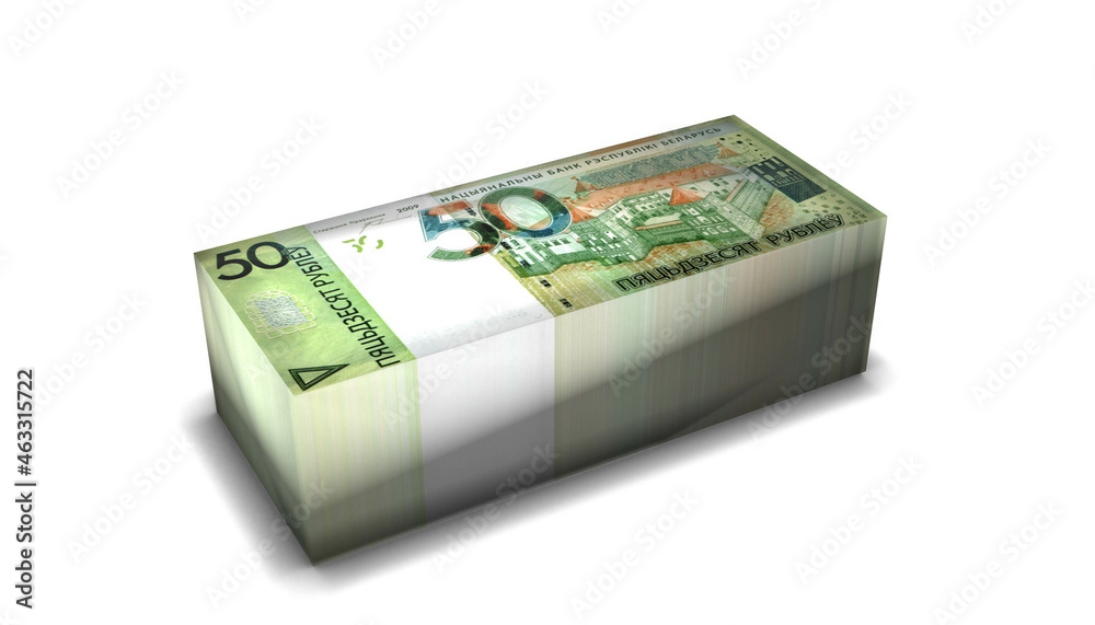 Belarus 50 Roubles Money Stack on White Background Belarus 50 Roubles Money Stack on White Background