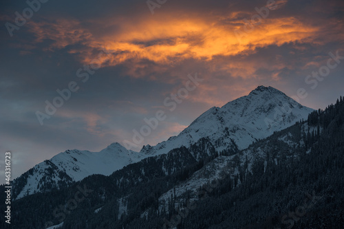 Sunset view of the snow-covered Alps in Austria