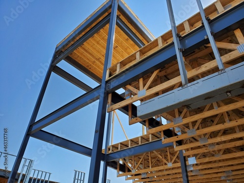 steel and wood building under construction