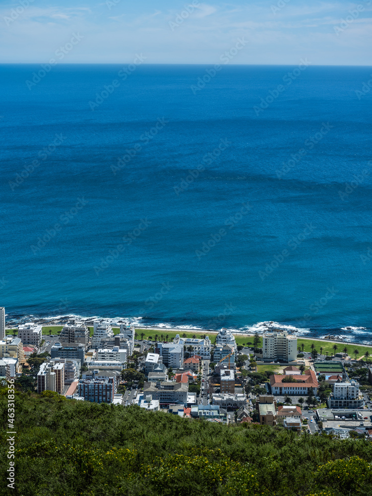 Aerial shot of sea point buildings and beach in Cape Town