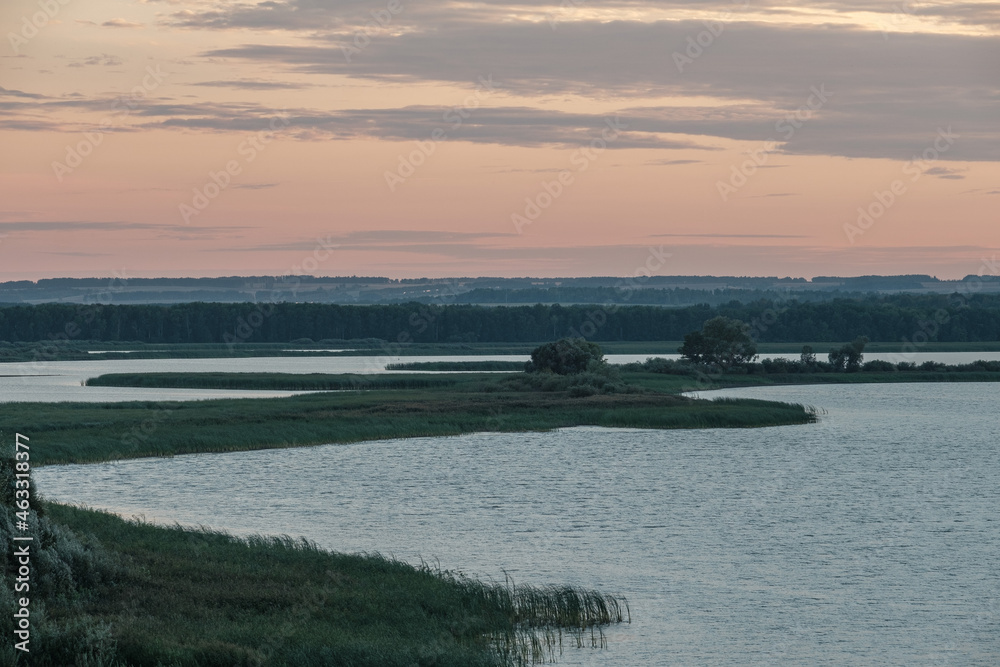 Sunset view of the water from the island of Sviyazhsk