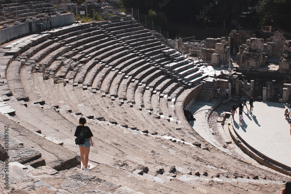 Ephesus ancient theatre. The construction of the theater began in Hellenistic times. Ancient city of Ephesus. Great theatre in Ephesus ancient city