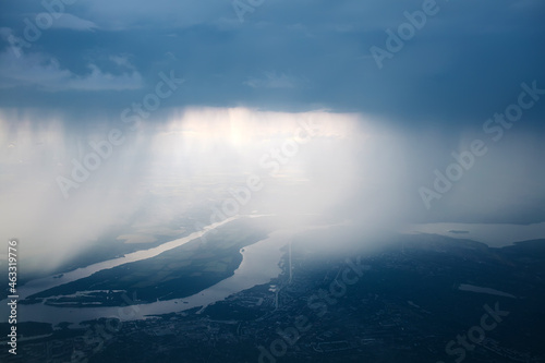 Scenic view of rain come from clouds