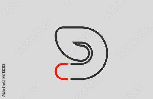 black red grey letter D alphabet logo design icon for company