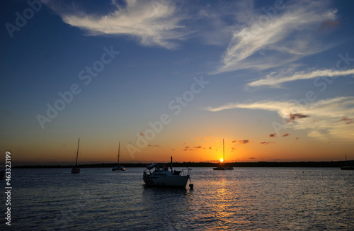 Boats at sunset at Jacare beach, Cabedelo, near Joao Pessoa, Paraiba, Brazil on April 3, 2004. © Cacio Murilo