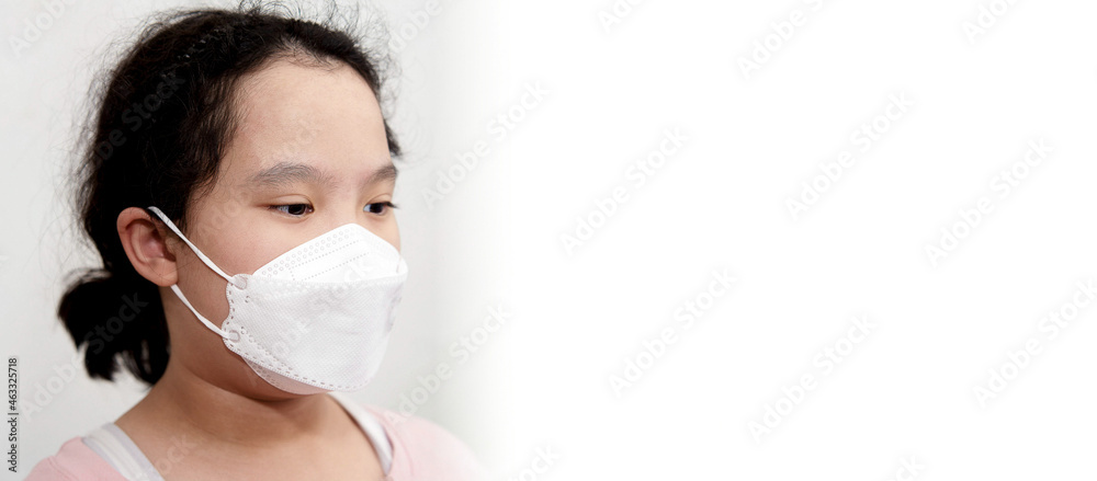 asia young girl wear protect mask think with copy space asia young girl wear protect mask think with copy space